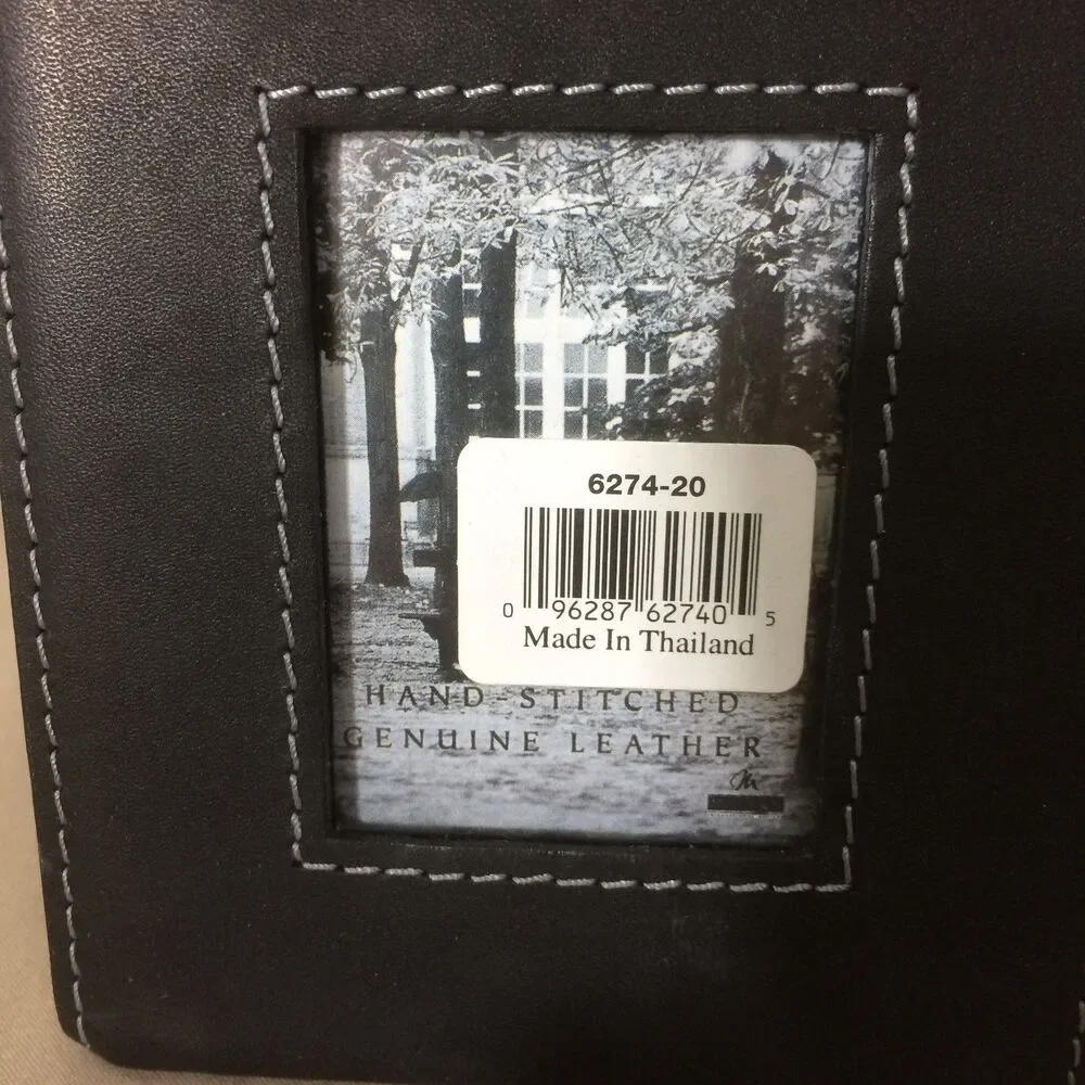Vintage Genuine Leather Double Picture Frame Black Hand Stitched Glass New